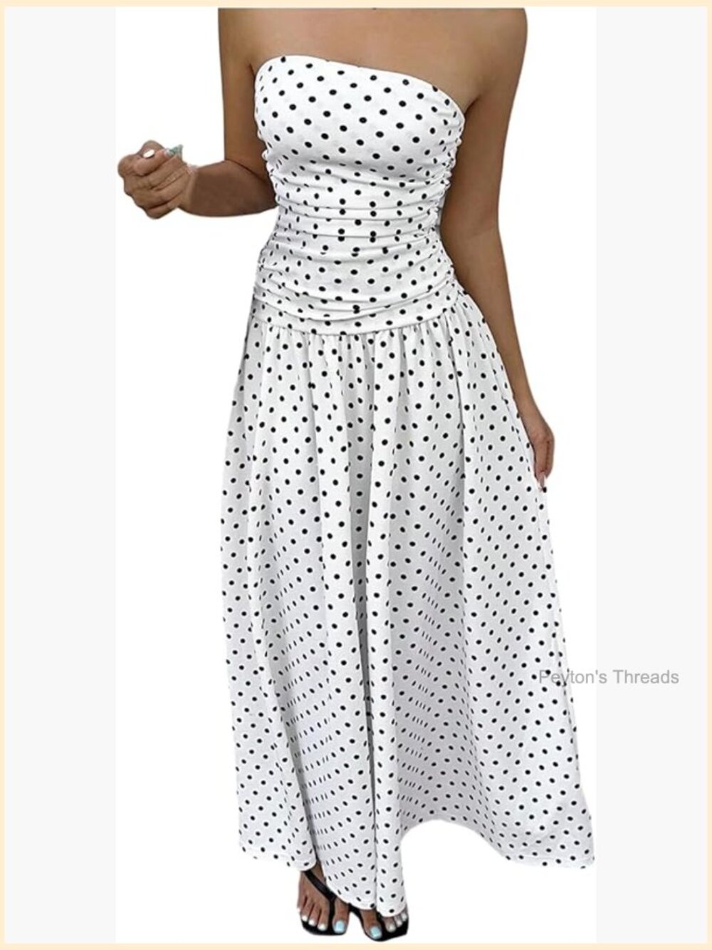 Strapless Polka Dot Ruffle Hem Maxi Dress with A-Line Silhouette - Picture 1 of 5
